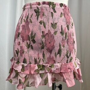 NWOT‎ INTERMIX Skirt Womens (S) Ruched Floral Ruffle Pink Mini  Bodycon Fairy